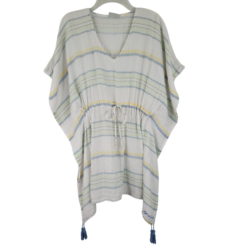 Life is Good White Striped Gauzy Boxy Beach Cover Tunic dress XS/S Coastal Beach